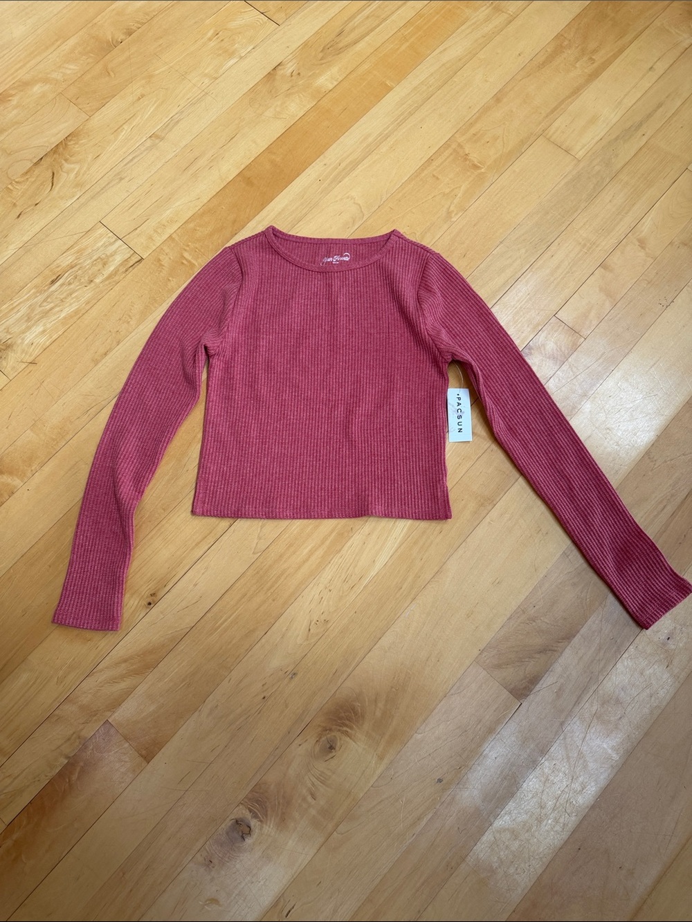 PacSun Ribbed Crewneck Long-Sleeve Crop Sweater in Dusty Rose